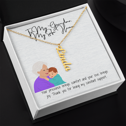 "Elegant Vertical Name Necklace"  A Unique Keepsake for Grandma