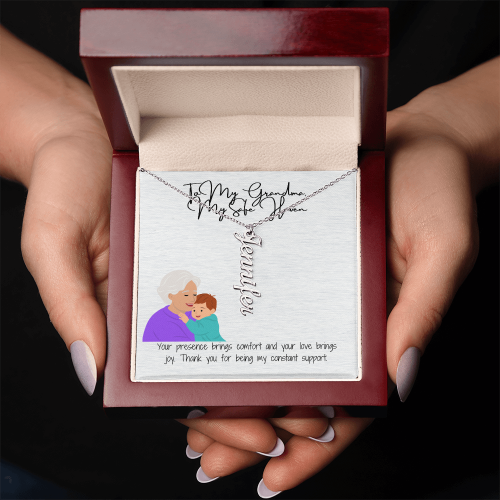 "Elegant Vertical Name Necklace"  A Unique Keepsake for Grandma