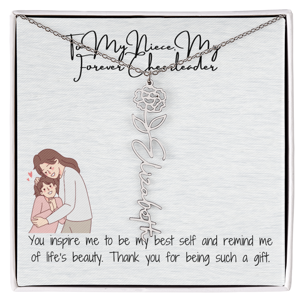 Forever Cheerleader Niece Flower Name Necklace