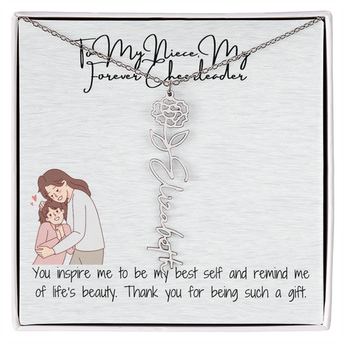 Forever Cheerleader Niece Flower Name Necklace