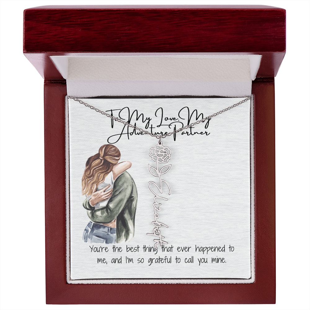 My Adventure Partner Girlfriend Flower Name Necklace