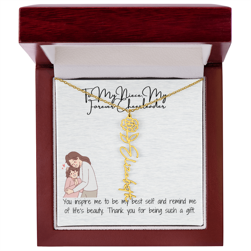Forever Cheerleader Niece Flower Name Necklace