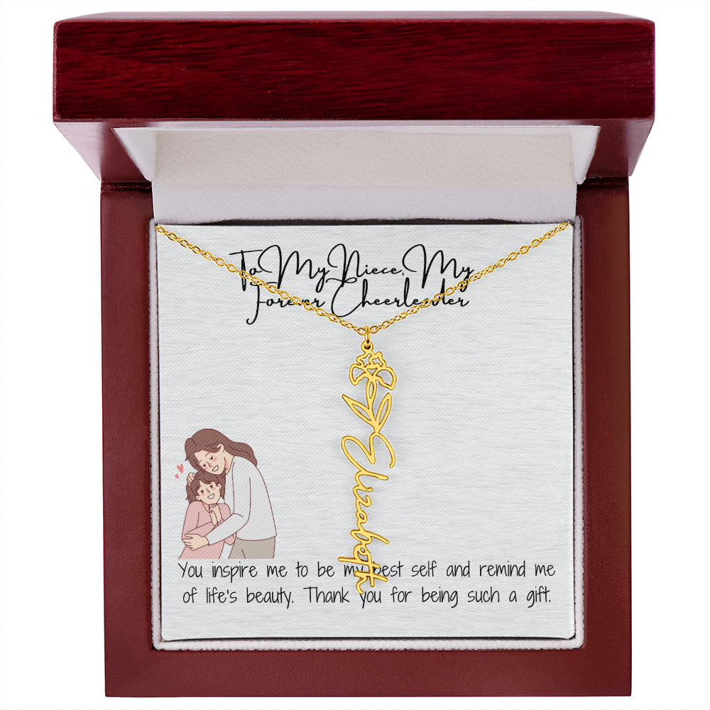 Forever Cheerleader Niece Flower Name Necklace