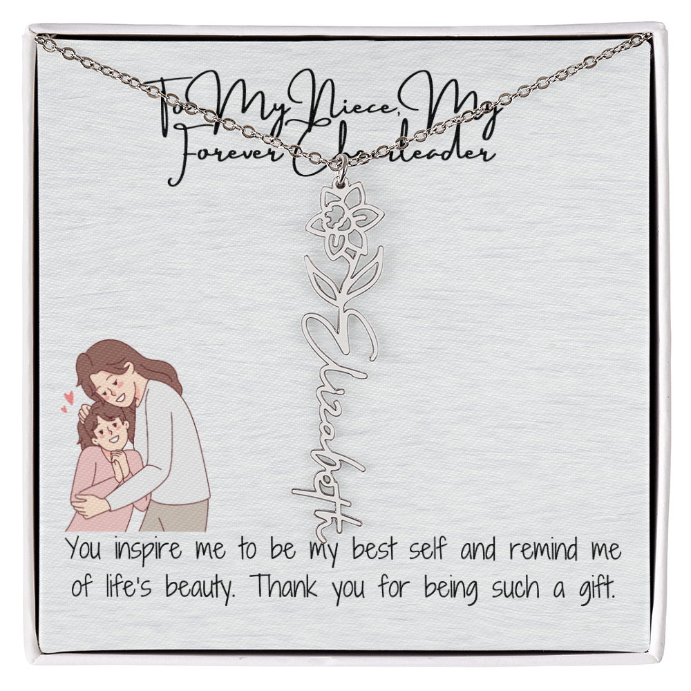 Forever Cheerleader Niece Flower Name Necklace