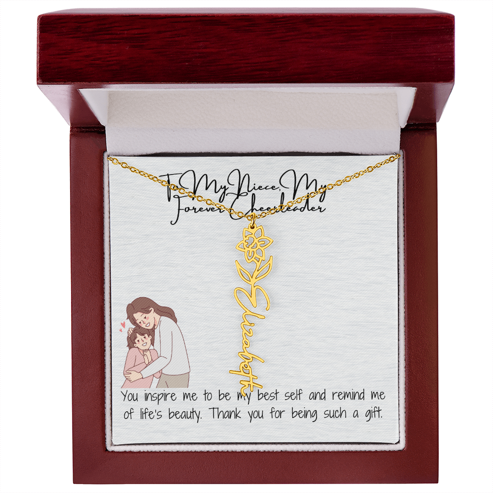 Forever Cheerleader Niece Flower Name Necklace