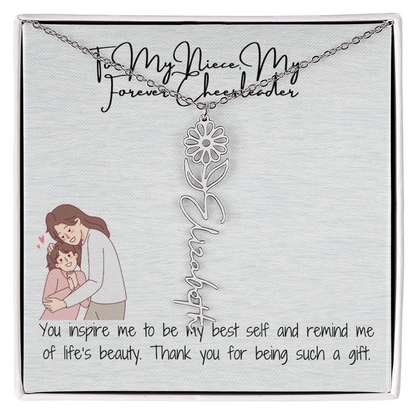 Forever Cheerleader Niece Flower Name Necklace