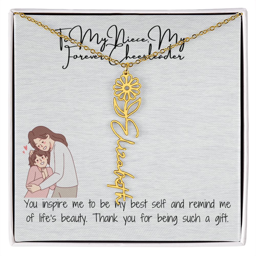Forever Cheerleader Niece Flower Name Necklace