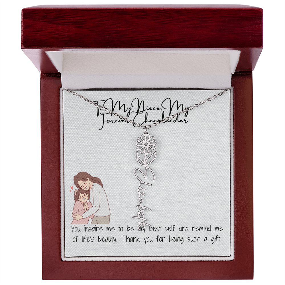 Forever Cheerleader Niece Flower Name Necklace
