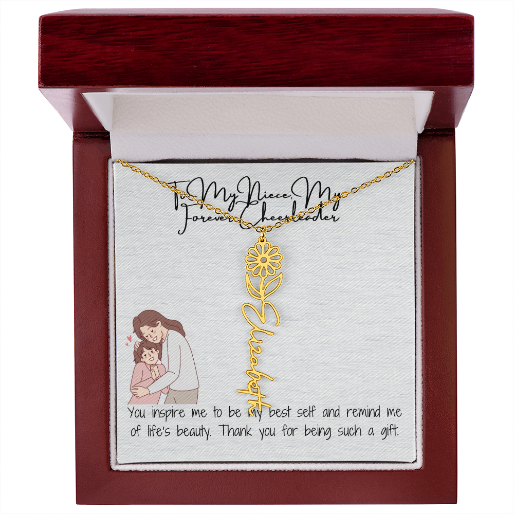 Forever Cheerleader Niece Flower Name Necklace