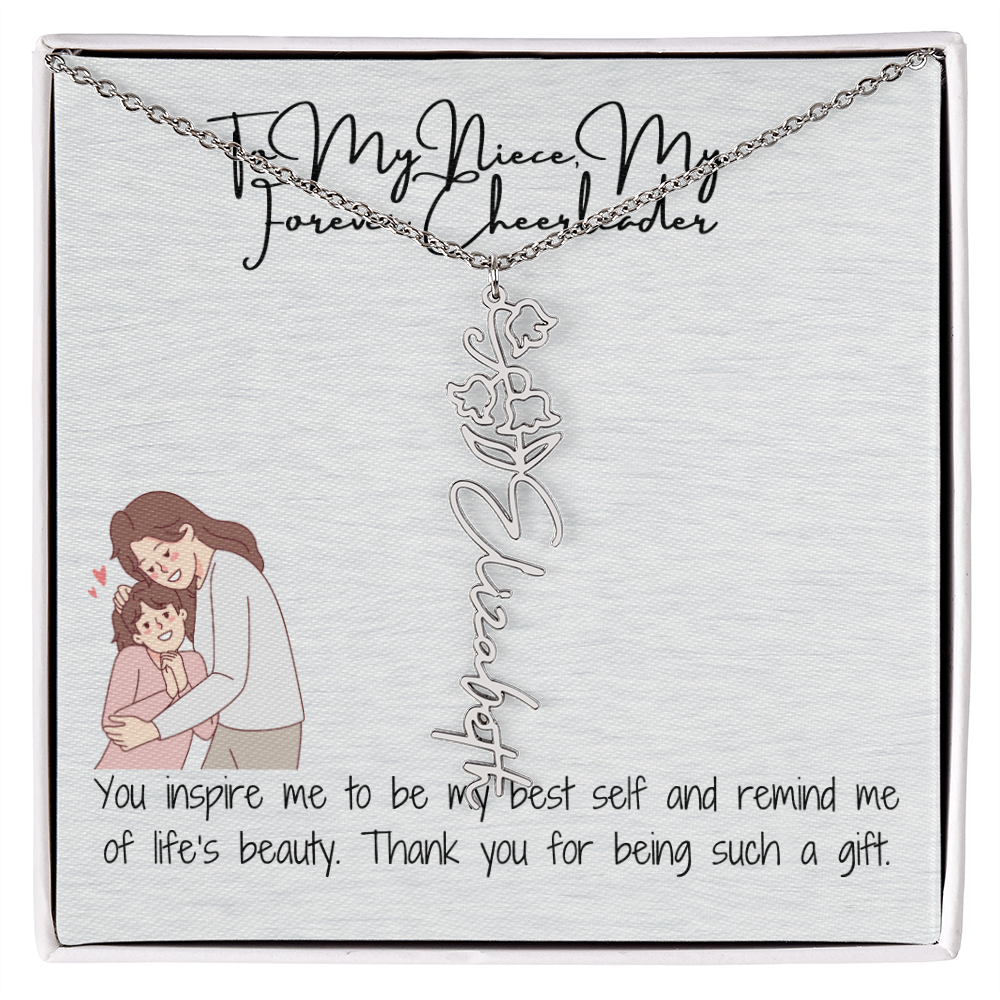 Forever Cheerleader Niece Flower Name Necklace
