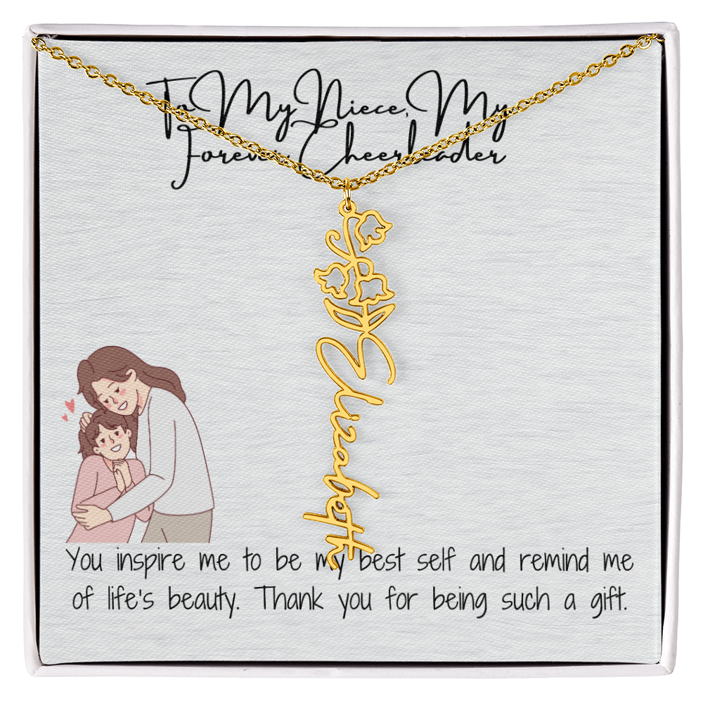 Forever Cheerleader Niece Flower Name Necklace
