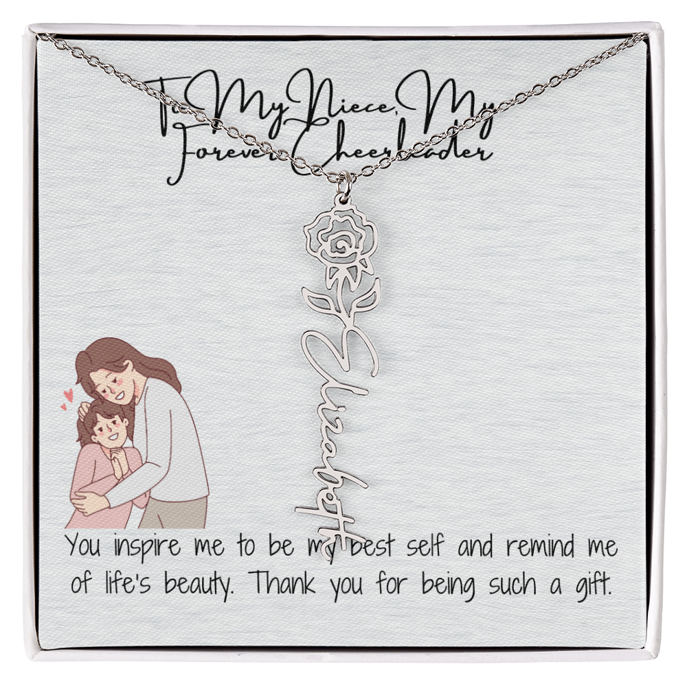 Forever Cheerleader Niece Flower Name Necklace