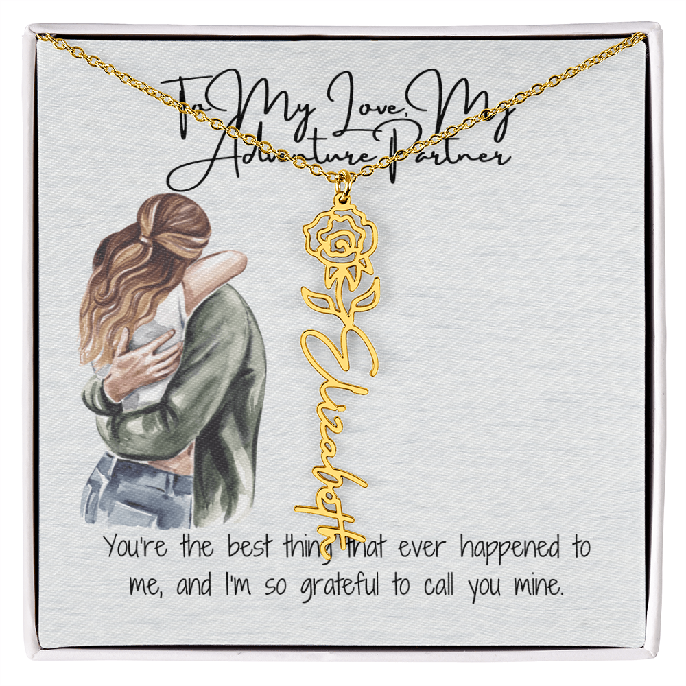My Adventure Partner Girlfriend Flower Name Necklace