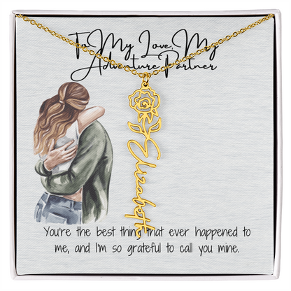 My Adventure Partner Girlfriend Flower Name Necklace