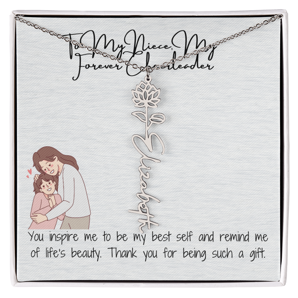 Forever Cheerleader Niece Flower Name Necklace