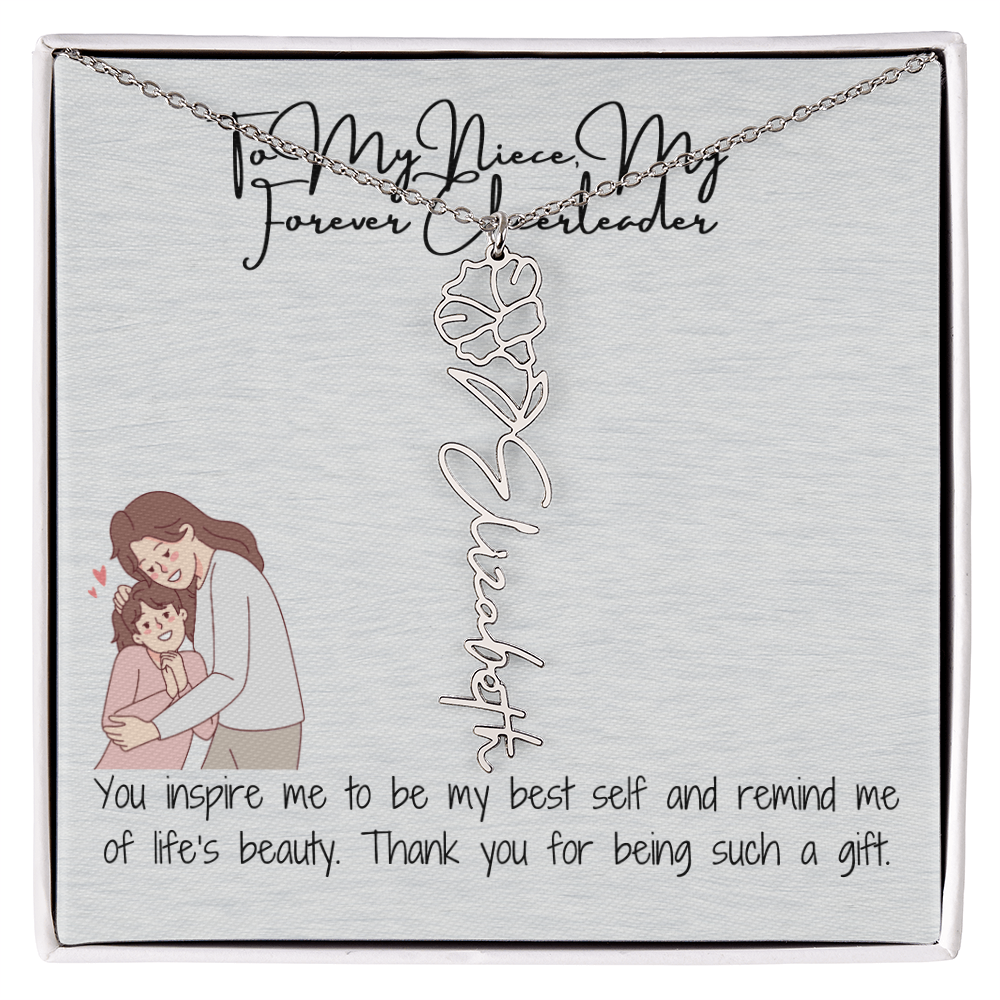Forever Cheerleader Niece Flower Name Necklace