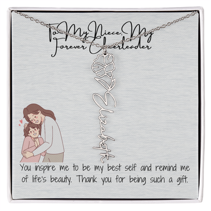 Forever Cheerleader Niece Flower Name Necklace