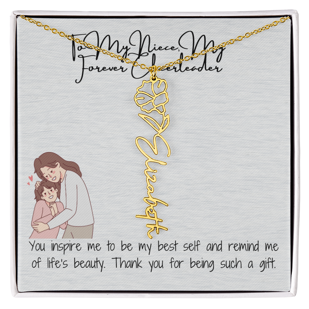 Forever Cheerleader Niece Flower Name Necklace