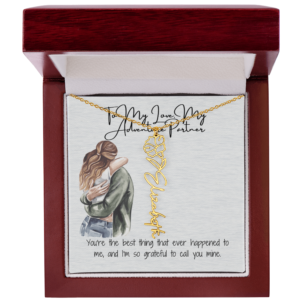 My Adventure Partner Girlfriend Flower Name Necklace