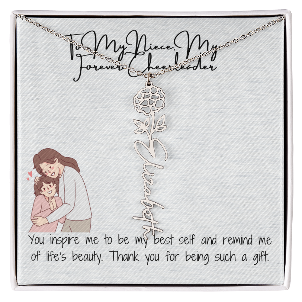 Forever Cheerleader Niece Flower Name Necklace