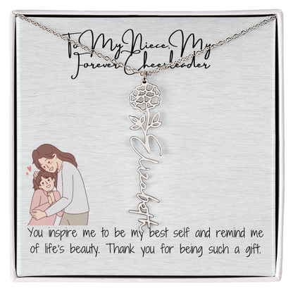 Forever Cheerleader Niece Flower Name Necklace