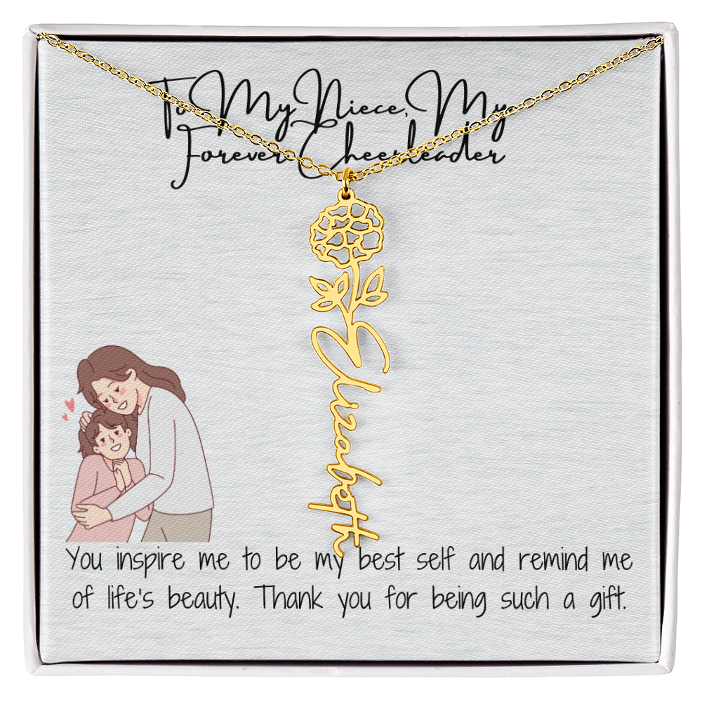 Forever Cheerleader Niece Flower Name Necklace