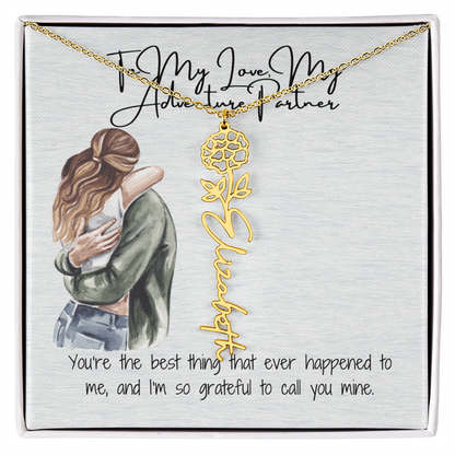 My Adventure Partner Girlfriend Flower Name Necklace