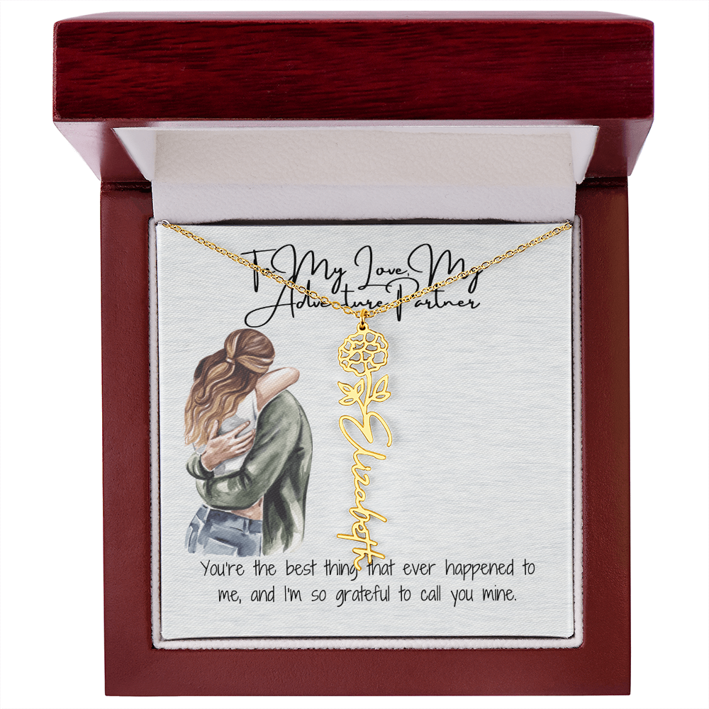 My Adventure Partner Girlfriend Flower Name Necklace