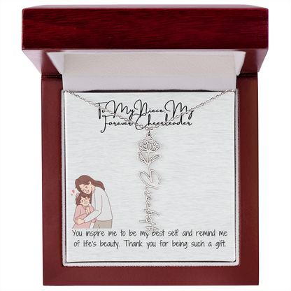 Forever Cheerleader Niece Flower Name Necklace