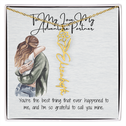 My Adventure Partner Girlfriend Flower Name Necklace