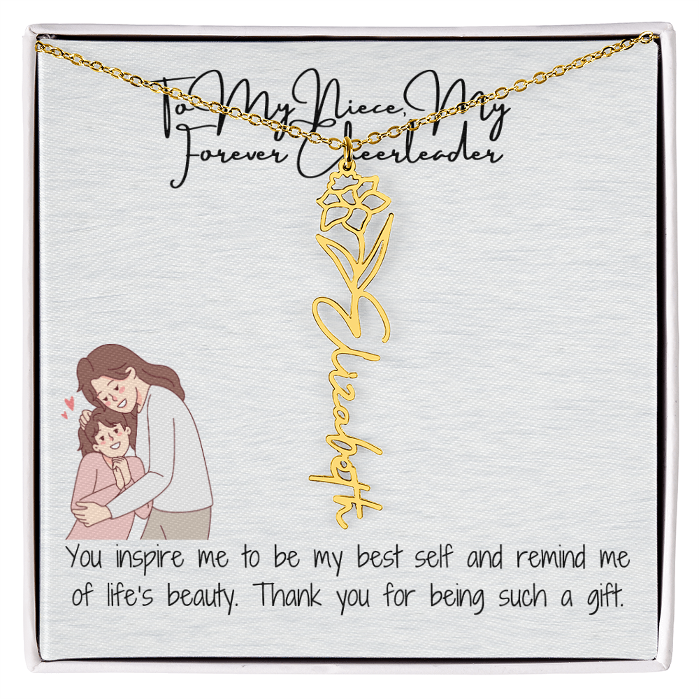 Forever Cheerleader Niece Flower Name Necklace